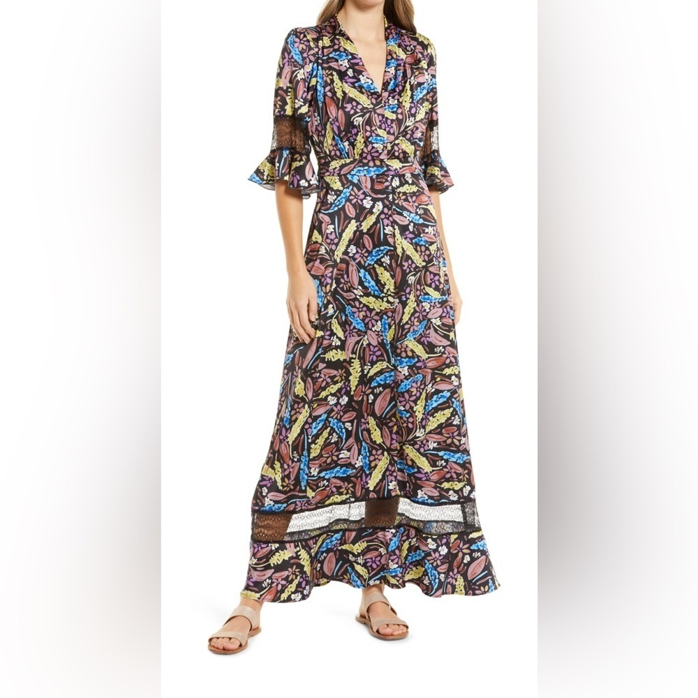 NWT BTFL-life Floral Print Three-Quarter Sleeve Maxi Dress in
Black Multi